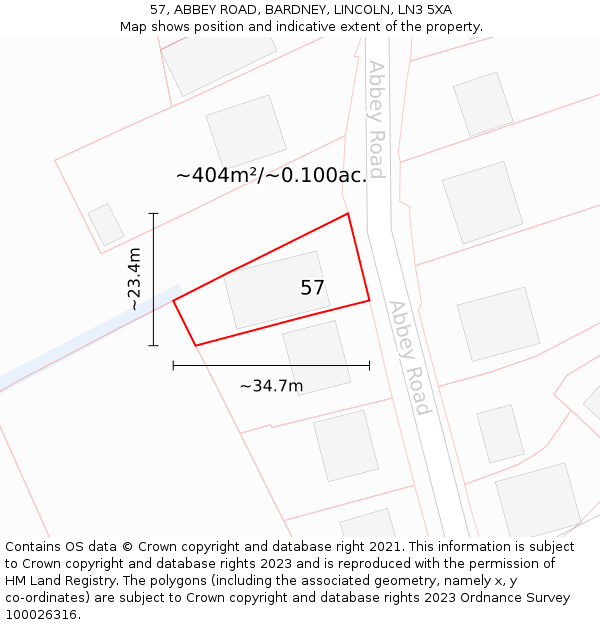 57, ABBEY ROAD, BARDNEY, LINCOLN, LN3 5XA: Plot and title map