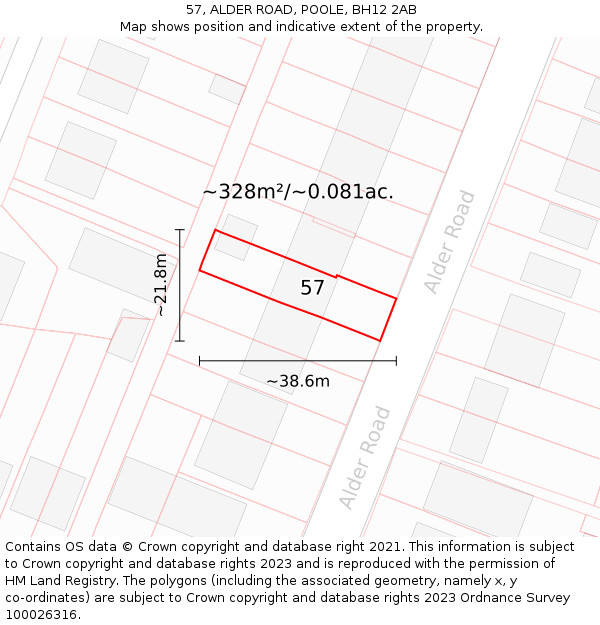 57, ALDER ROAD, POOLE, BH12 2AB: Plot and title map