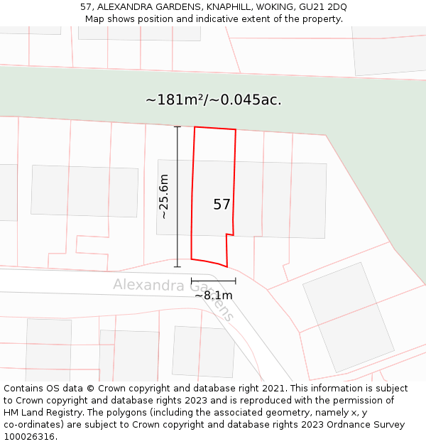 57, ALEXANDRA GARDENS, KNAPHILL, WOKING, GU21 2DQ: Plot and title map