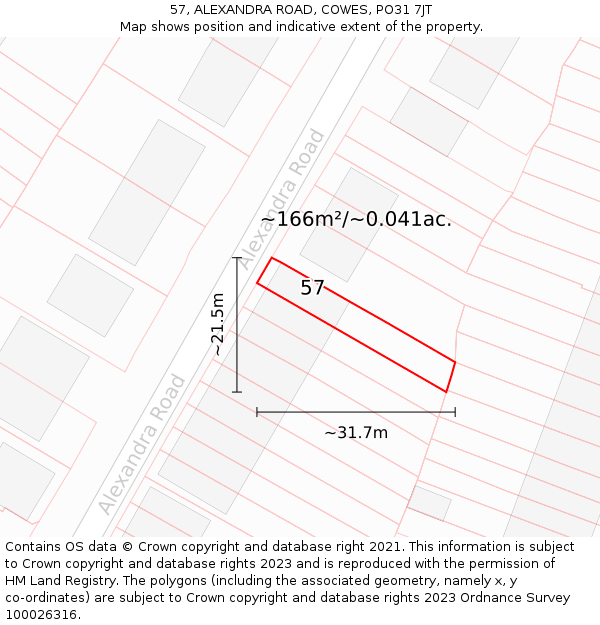 57, ALEXANDRA ROAD, COWES, PO31 7JT: Plot and title map