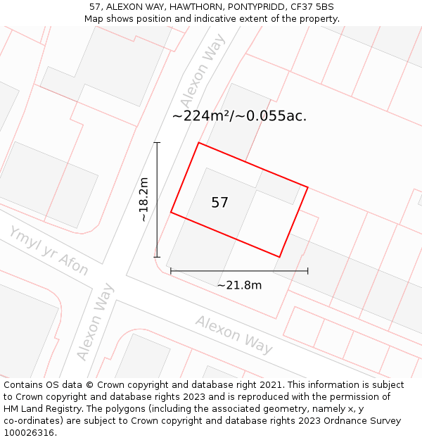 57, ALEXON WAY, HAWTHORN, PONTYPRIDD, CF37 5BS: Plot and title map