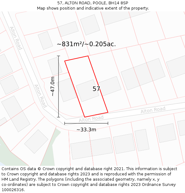 57, ALTON ROAD, POOLE, BH14 8SP: Plot and title map