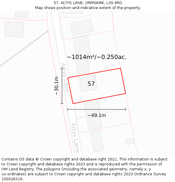 57, ALTYS LANE, ORMSKIRK, L39 4RG: Plot and title map