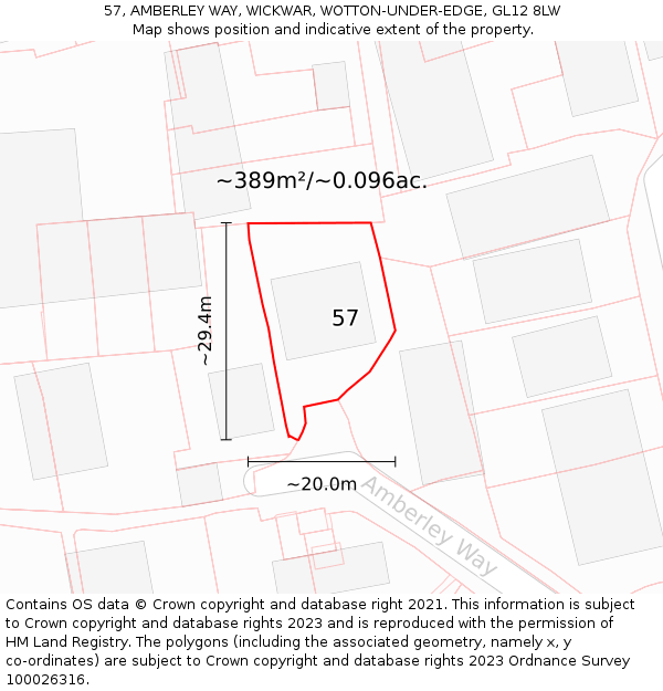 57, AMBERLEY WAY, WICKWAR, WOTTON-UNDER-EDGE, GL12 8LW: Plot and title map