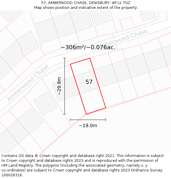 57, AMBERWOOD CHASE, DEWSBURY, WF12 7NZ: Plot and title map