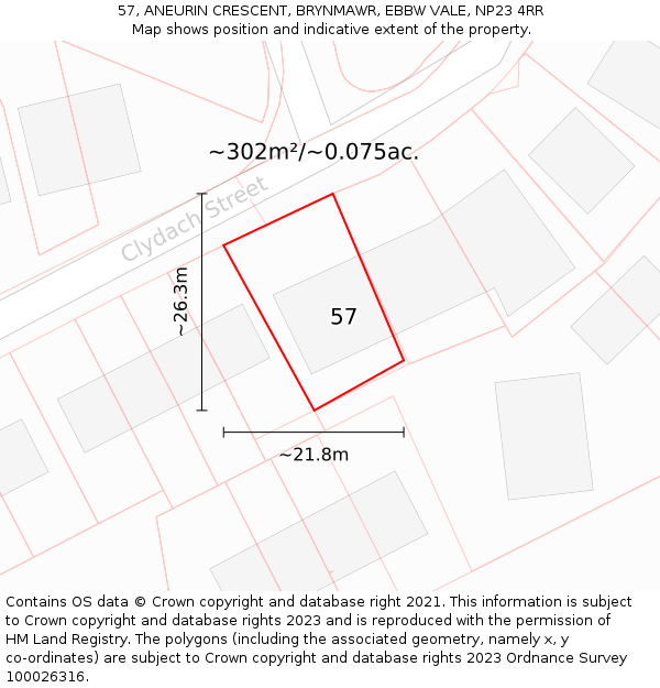 57, ANEURIN CRESCENT, BRYNMAWR, EBBW VALE, NP23 4RR: Plot and title map
