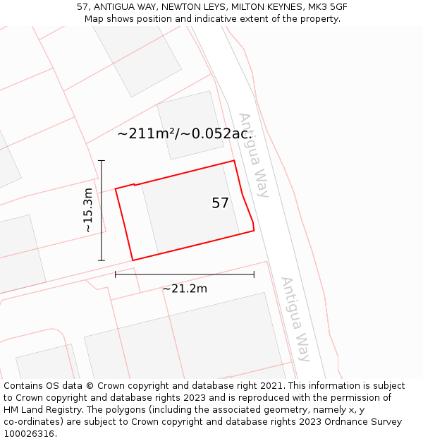 57, ANTIGUA WAY, NEWTON LEYS, MILTON KEYNES, MK3 5GF: Plot and title map