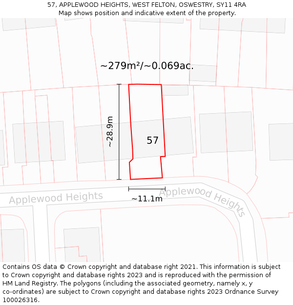 57, APPLEWOOD HEIGHTS, WEST FELTON, OSWESTRY, SY11 4RA: Plot and title map
