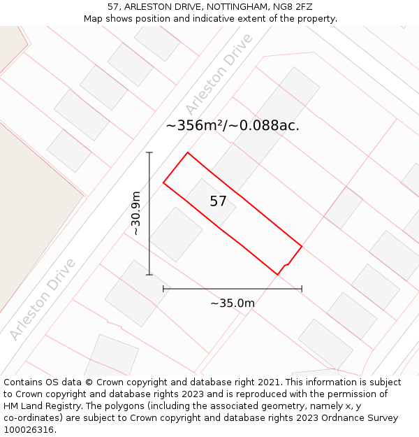 57, ARLESTON DRIVE, NOTTINGHAM, NG8 2FZ: Plot and title map