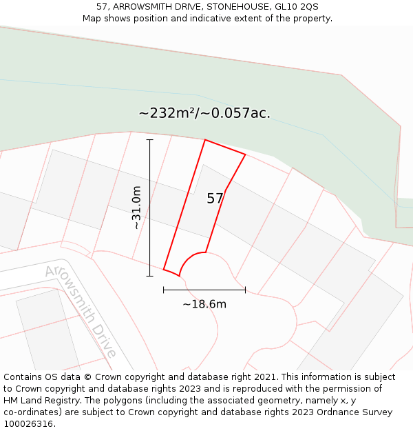 57, ARROWSMITH DRIVE, STONEHOUSE, GL10 2QS: Plot and title map