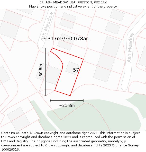 57, ASH MEADOW, LEA, PRESTON, PR2 1RX: Plot and title map