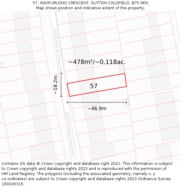 57, ASHFURLONG CRESCENT, SUTTON COLDFIELD, B75 6EN: Plot and title map