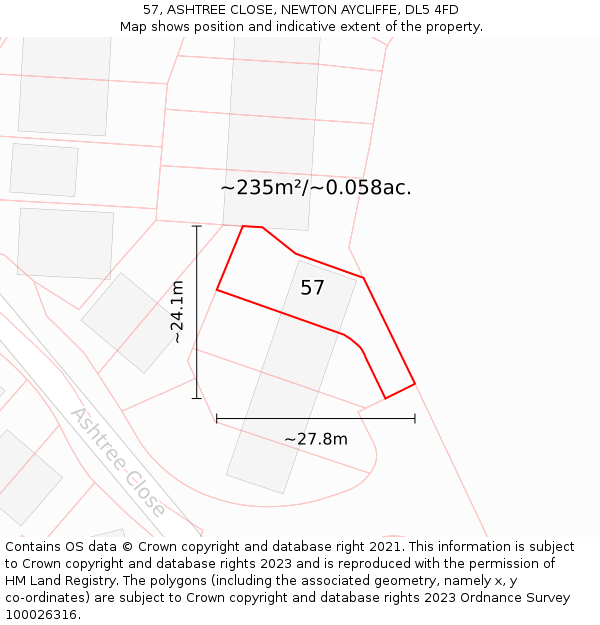 57, ASHTREE CLOSE, NEWTON AYCLIFFE, DL5 4FD: Plot and title map
