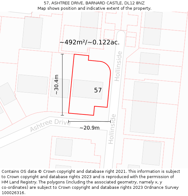 57, ASHTREE DRIVE, BARNARD CASTLE, DL12 8NZ: Plot and title map