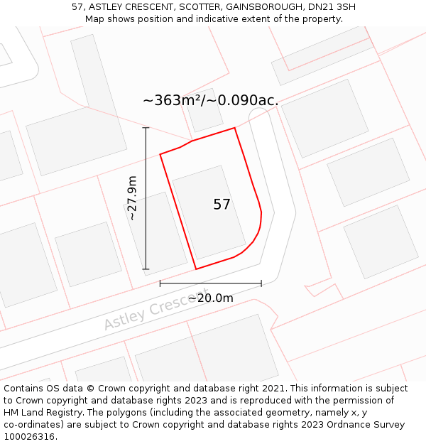 57, ASTLEY CRESCENT, SCOTTER, GAINSBOROUGH, DN21 3SH: Plot and title map