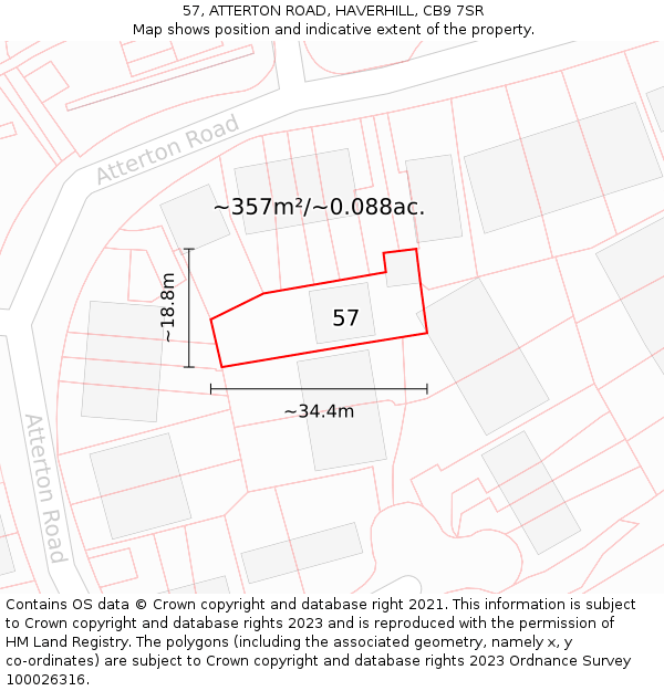 57, ATTERTON ROAD, HAVERHILL, CB9 7SR: Plot and title map
