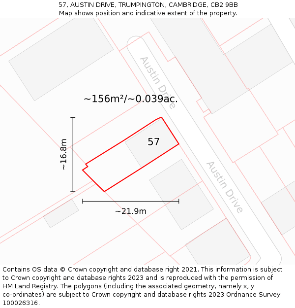57, AUSTIN DRIVE, TRUMPINGTON, CAMBRIDGE, CB2 9BB: Plot and title map