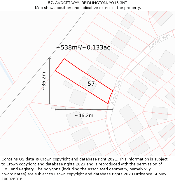 57, AVOCET WAY, BRIDLINGTON, YO15 3NT: Plot and title map