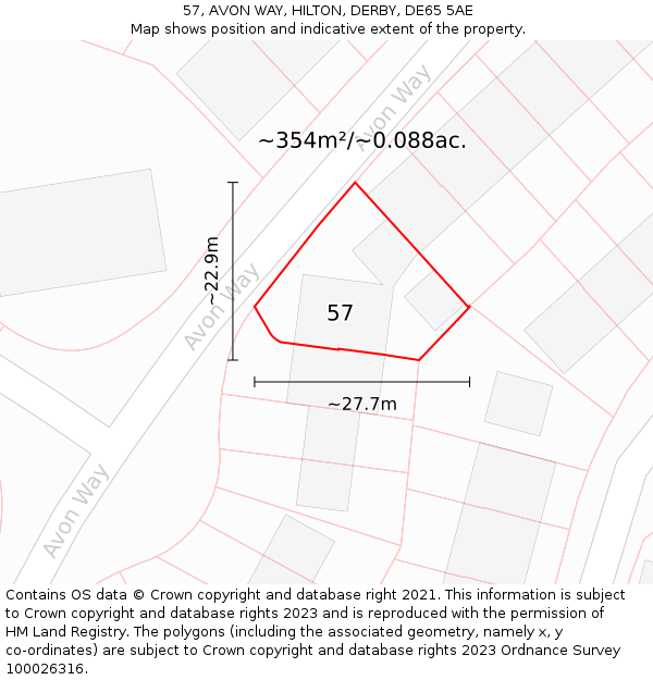 57, AVON WAY, HILTON, DERBY, DE65 5AE: Plot and title map