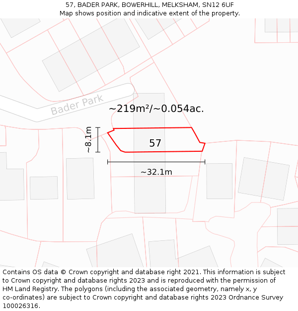 57, BADER PARK, BOWERHILL, MELKSHAM, SN12 6UF: Plot and title map