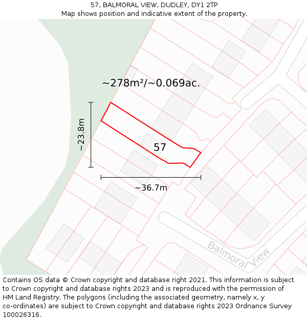 57, BALMORAL VIEW, DUDLEY, DY1 2TP: Plot and title map