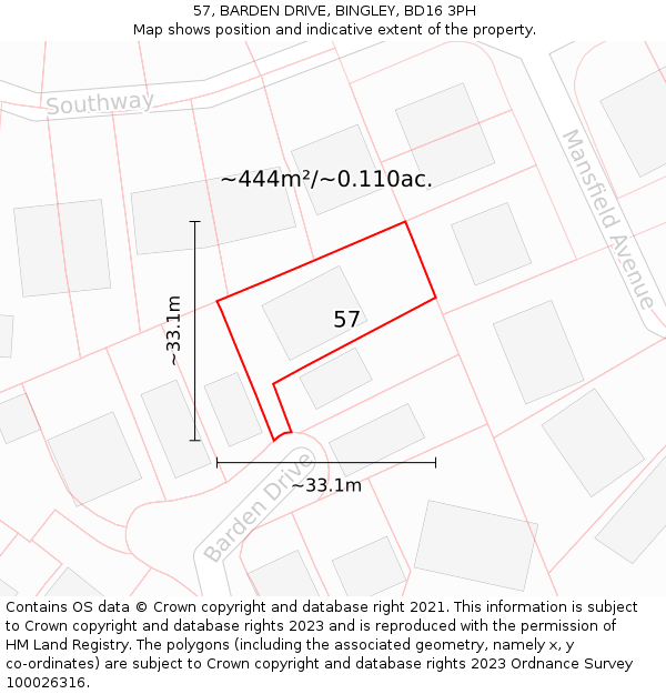 57, BARDEN DRIVE, BINGLEY, BD16 3PH: Plot and title map