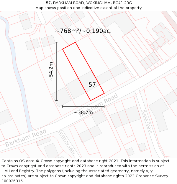 57, BARKHAM ROAD, WOKINGHAM, RG41 2RG: Plot and title map