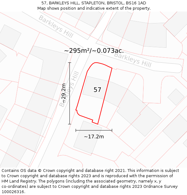 57, BARKLEYS HILL, STAPLETON, BRISTOL, BS16 1AD: Plot and title map