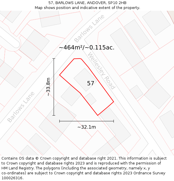 57, BARLOWS LANE, ANDOVER, SP10 2HB: Plot and title map