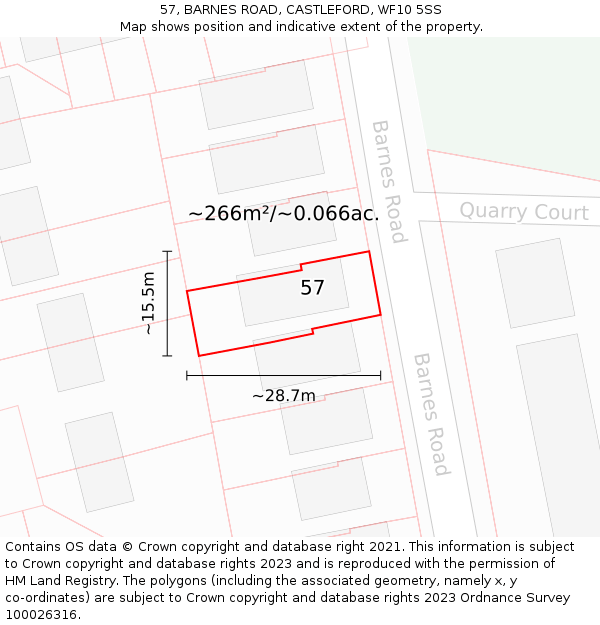 57, BARNES ROAD, CASTLEFORD, WF10 5SS: Plot and title map