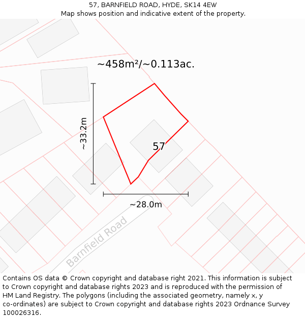 57, BARNFIELD ROAD, HYDE, SK14 4EW: Plot and title map