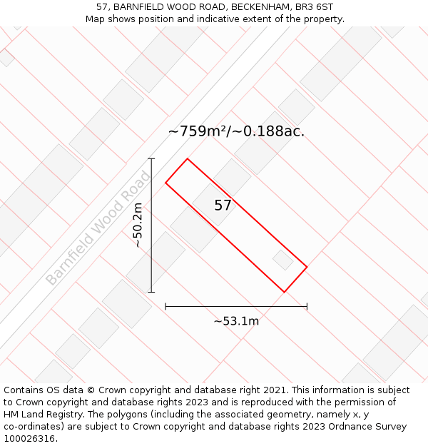 57, BARNFIELD WOOD ROAD, BECKENHAM, BR3 6ST: Plot and title map