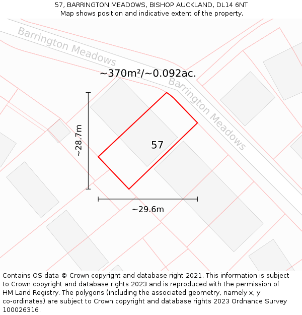 57, BARRINGTON MEADOWS, BISHOP AUCKLAND, DL14 6NT: Plot and title map