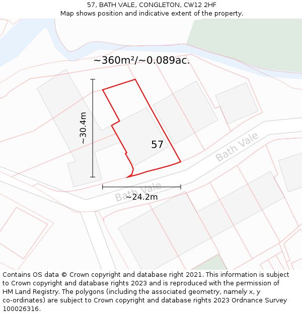 57, BATH VALE, CONGLETON, CW12 2HF: Plot and title map