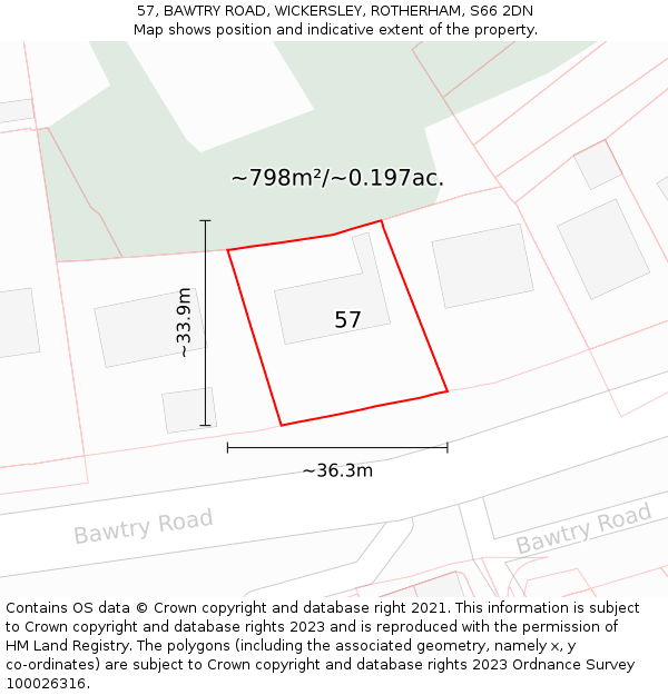 57, BAWTRY ROAD, WICKERSLEY, ROTHERHAM, S66 2DN: Plot and title map