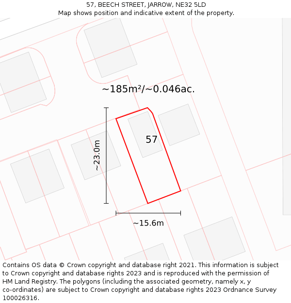 57, BEECH STREET, JARROW, NE32 5LD: Plot and title map