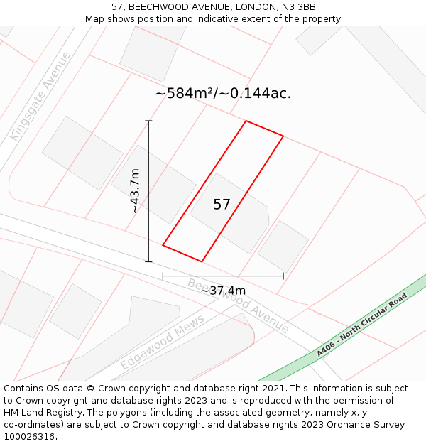 57, BEECHWOOD AVENUE, LONDON, N3 3BB: Plot and title map