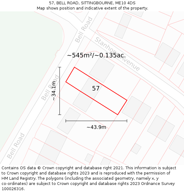 57, BELL ROAD, SITTINGBOURNE, ME10 4DS: Plot and title map