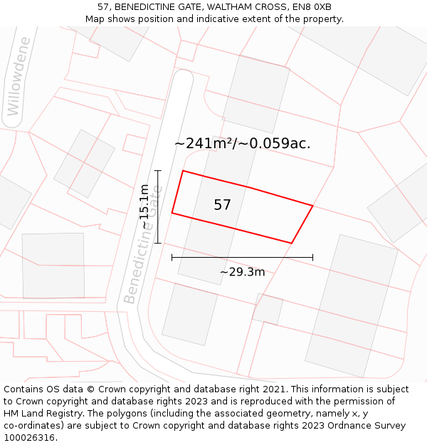 57, BENEDICTINE GATE, WALTHAM CROSS, EN8 0XB: Plot and title map