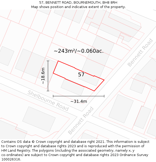 57, BENNETT ROAD, BOURNEMOUTH, BH8 8RH: Plot and title map