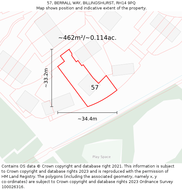 57, BERRALL WAY, BILLINGSHURST, RH14 9PQ: Plot and title map
