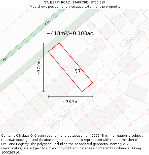 57, BERRY ROAD, STAFFORD, ST16 1SF: Plot and title map