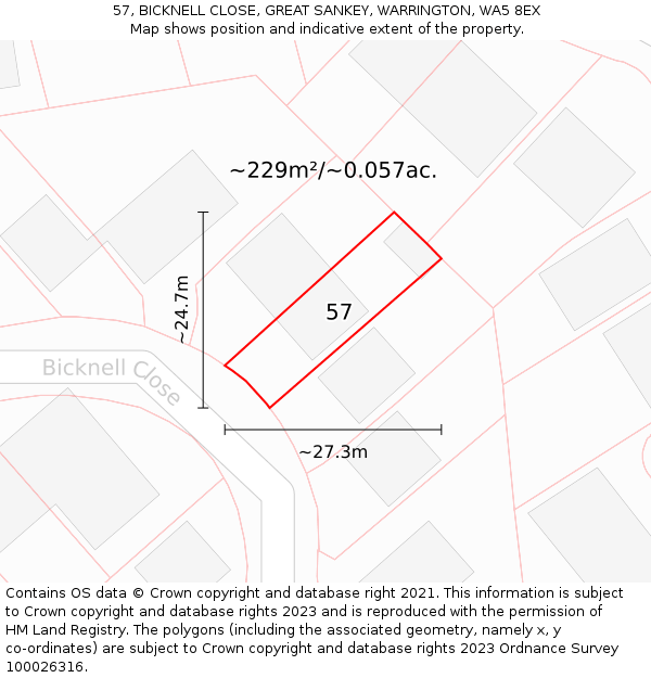 57, BICKNELL CLOSE, GREAT SANKEY, WARRINGTON, WA5 8EX: Plot and title map
