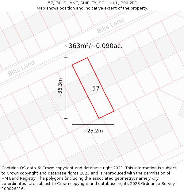 57, BILLS LANE, SHIRLEY, SOLIHULL, B90 2PE: Plot and title map