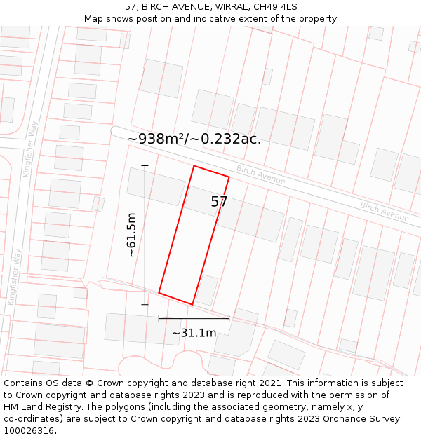 57, BIRCH AVENUE, WIRRAL, CH49 4LS: Plot and title map