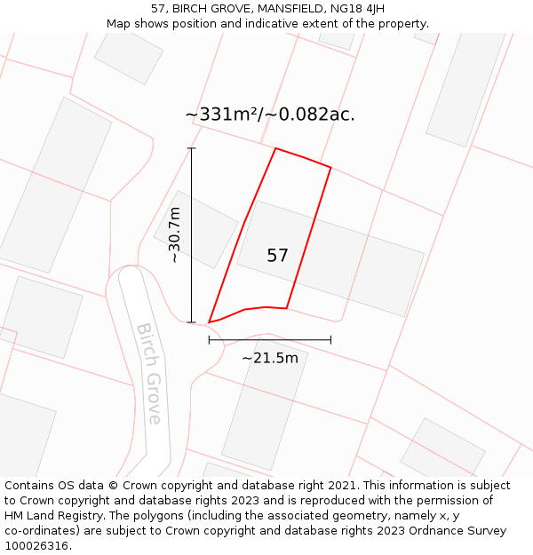 57, BIRCH GROVE, MANSFIELD, NG18 4JH: Plot and title map