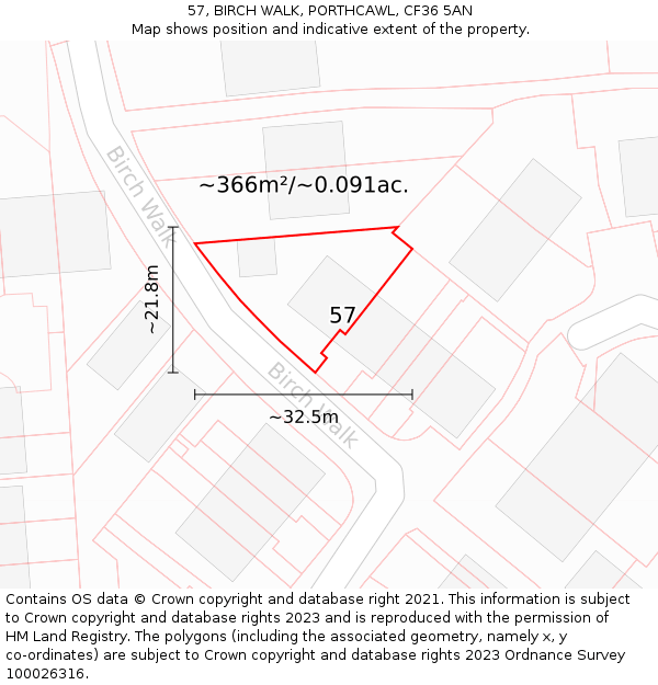 57, BIRCH WALK, PORTHCAWL, CF36 5AN: Plot and title map