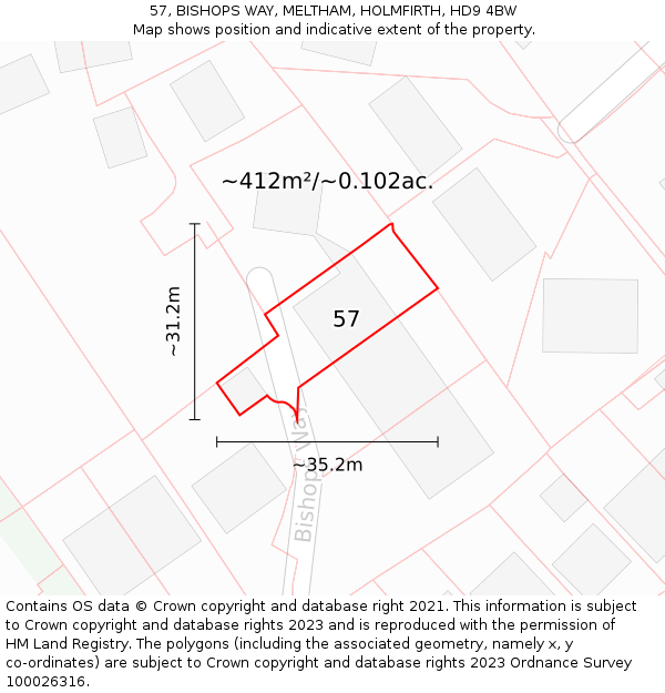 57, BISHOPS WAY, MELTHAM, HOLMFIRTH, HD9 4BW: Plot and title map
