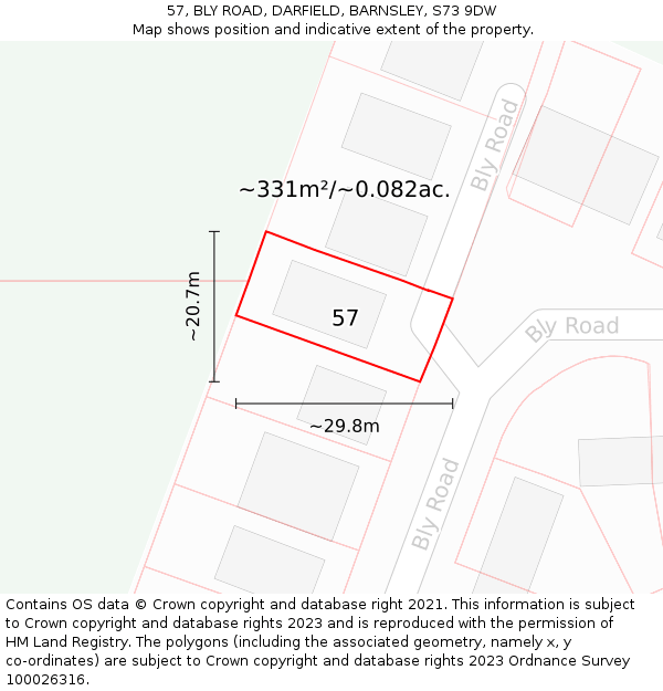 57, BLY ROAD, DARFIELD, BARNSLEY, S73 9DW: Plot and title map