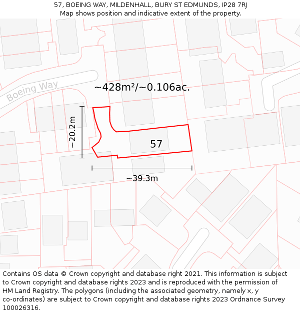 57, BOEING WAY, MILDENHALL, BURY ST EDMUNDS, IP28 7RJ: Plot and title map